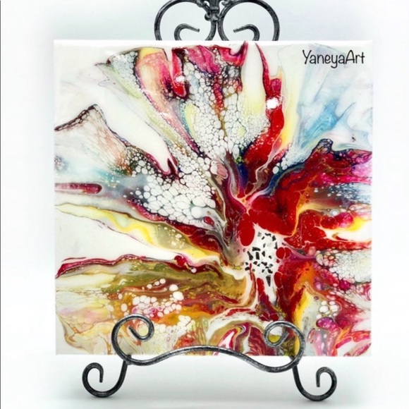Off white red gold abstract flower Art Home Decor Resin Painting - Picture 3 of 7